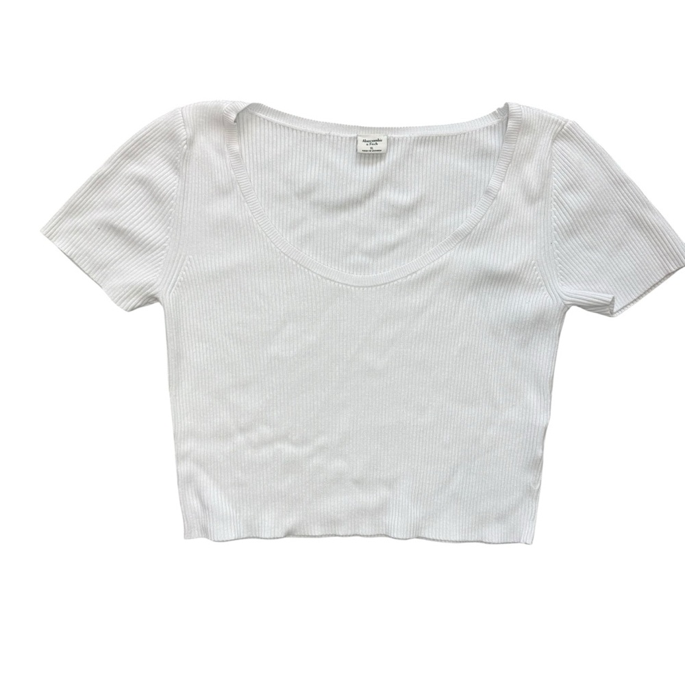 Abercrombie & Fitch white‎ ribbed knit scoop-neck crop top Sz XL